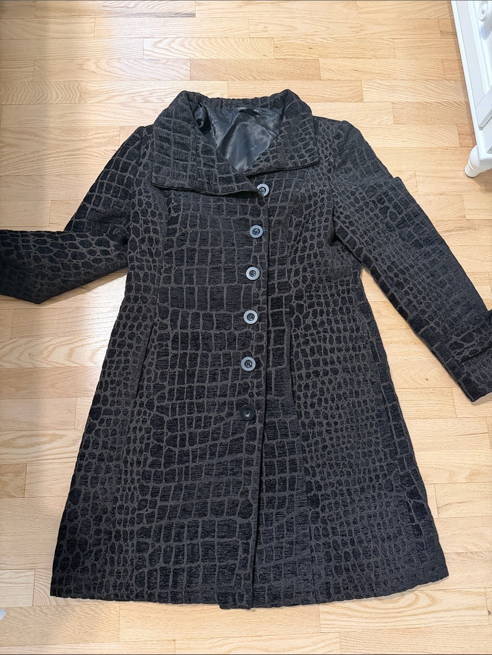 Women’s Black Textured Trench Coat